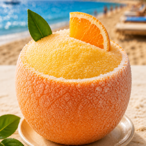 Orange Givrée artisanale servie dans une véritable orange – Dessert glacé Comme à la Maison by Ketty